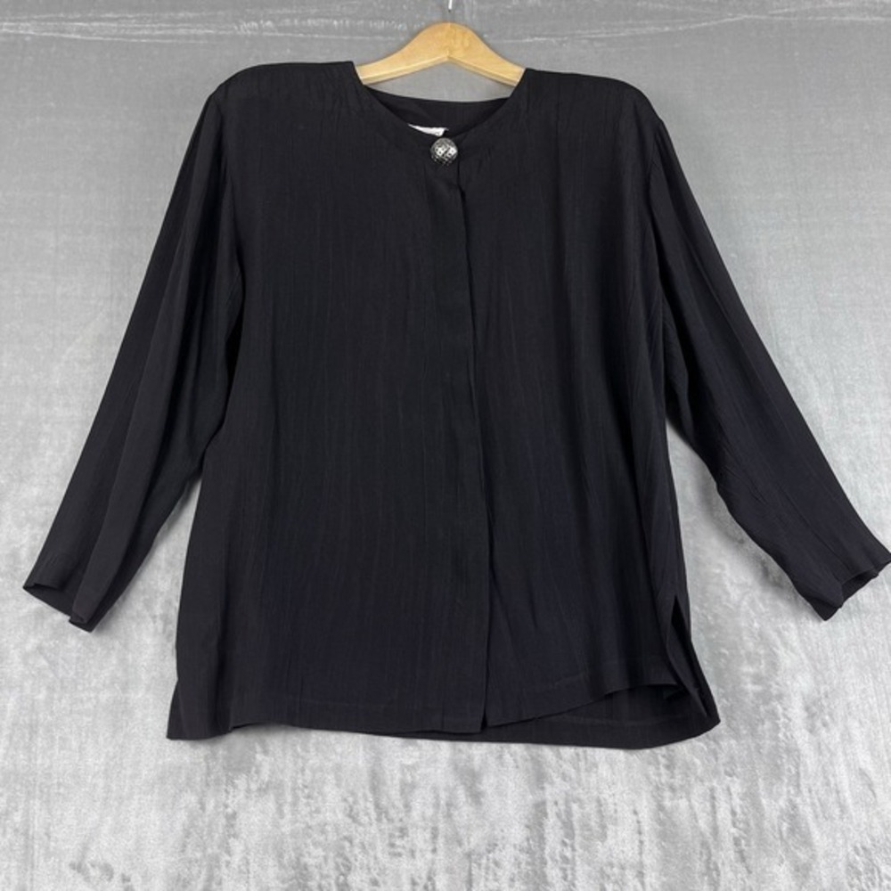 Vtg‎ Maren Button Up Womens L Tunic Jacket Black Lightweight Lagenlook Lagom